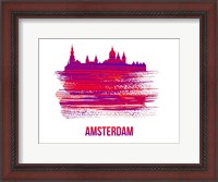 Framed Amsterdam Skyline Brush Stroke Red