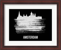 Framed Amsterdam Skyline Brush Stroke White