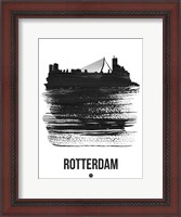 Framed Rotterdam Skyline Brush Stroke Black