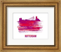 Framed Rotterdam Skyline Brush Stroke Red