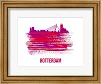 Framed Rotterdam Skyline Brush Stroke Red