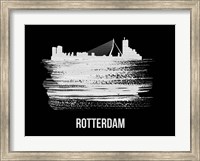 Framed Rotterdam Skyline Brush Stroke White