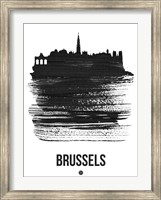 Framed Brussels Skyline Brush Stroke Black