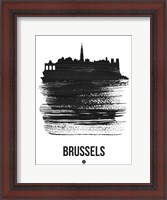 Framed Brussels Skyline Brush Stroke Black