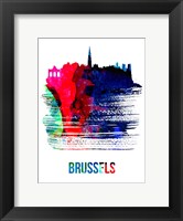 Framed Brussels Skyline Brush Stroke Watercolor
