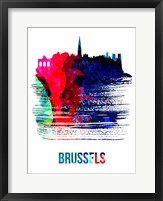 Framed Brussels Skyline Brush Stroke Watercolor