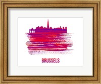 Framed Brussels Skyline Brush Stroke Red