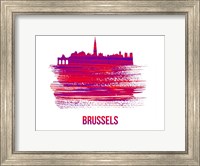 Framed Brussels Skyline Brush Stroke Red