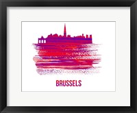 Framed Brussels Skyline Brush Stroke Red