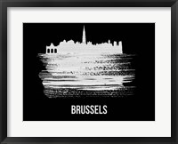 Framed Brussels Skyline Brush Stroke White