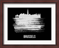 Framed Brussels Skyline Brush Stroke White