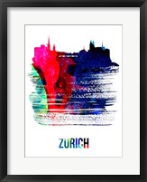 Framed Zurich Skyline Brush Stroke Watercolor