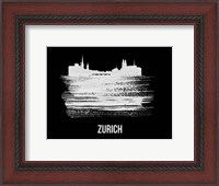 Framed Zurich Skyline Brush Stroke White