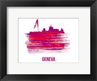 Framed Geneva Skyline Brush Stroke Red