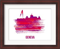 Framed Geneva Skyline Brush Stroke Red