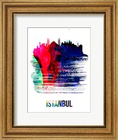 Framed Istanbul Skyline Brush Stroke Watercolor
