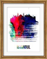 Framed Istanbul Skyline Brush Stroke Watercolor