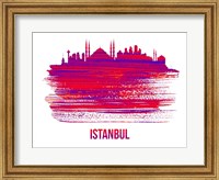 Framed Istanbul Skyline Brush Stroke Red