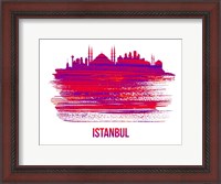 Framed Istanbul Skyline Brush Stroke Red