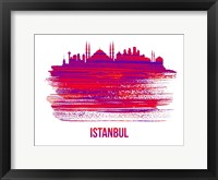 Framed Istanbul Skyline Brush Stroke Red