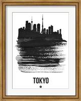 Framed Tokyo Skyline Brush Stroke Black