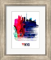 Framed Tokyo Skyline Brush Stroke Watercolor