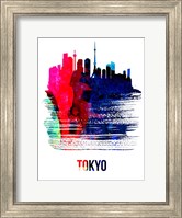 Framed Tokyo Skyline Brush Stroke Watercolor