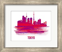Framed Tokyo Skyline Brush Stroke Red
