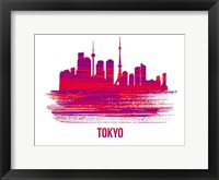 Framed Tokyo Skyline Brush Stroke Red