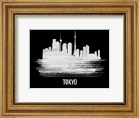 Framed Tokyo Skyline Brush Stroke White