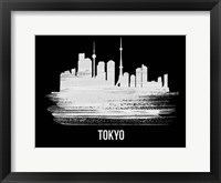 Framed Tokyo Skyline Brush Stroke White