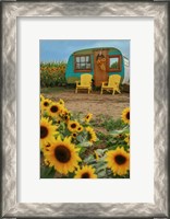 Framed Vintage Camper and Sunflowers 1