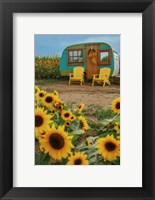 Framed Vintage Camper and Sunflowers 1