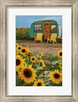 Framed Vintage Camper and Sunflowers 1