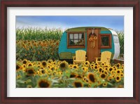 Framed Vintage Camper and Sunflowers 2