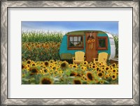 Framed Vintage Camper and Sunflowers 2