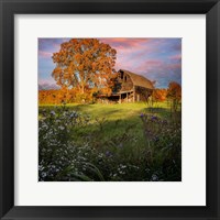 Framed Autumn Sunset by the Barn