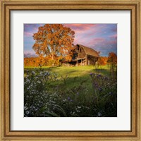 Framed Autumn Sunset by the Barn