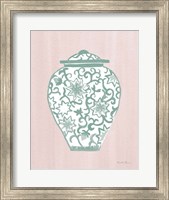 Framed Chinoiserie III Green Watercolor Light
