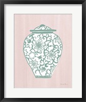 Framed Chinoiserie III Green Watercolor Light