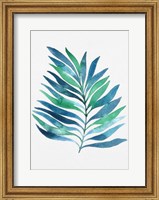 Framed Blue and Green Watercolor Leaves 1