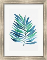 Framed Blue and Green Watercolor Leaves 1