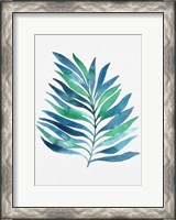 Framed Blue and Green Watercolor Leaves 1