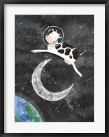 Framed Astro Cow Jumps Over the Moon