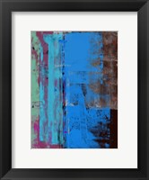 Framed Turquoise Blue and Biege Abstract Composition I