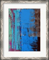 Framed Turquoise Blue and Biege Abstract Composition I