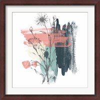 Framed Abstract Flower Teal Watercolor