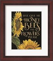 Framed Honey Bees & Flowers Please portrait I-Give me Honey Bees