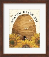 Framed Honey Bees & Flowers Please portrait II-Welcome