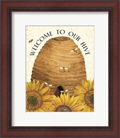 Framed Honey Bees & Flowers Please portrait II-Welcome